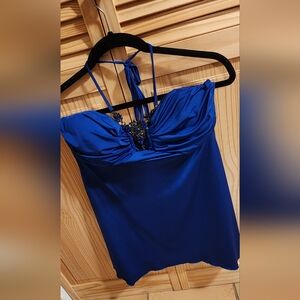 Elegant Blue Satin Dress with Embellishments